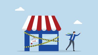 Close,Business,,Businessman,Walk,Away,From,Closed,Company,Office.